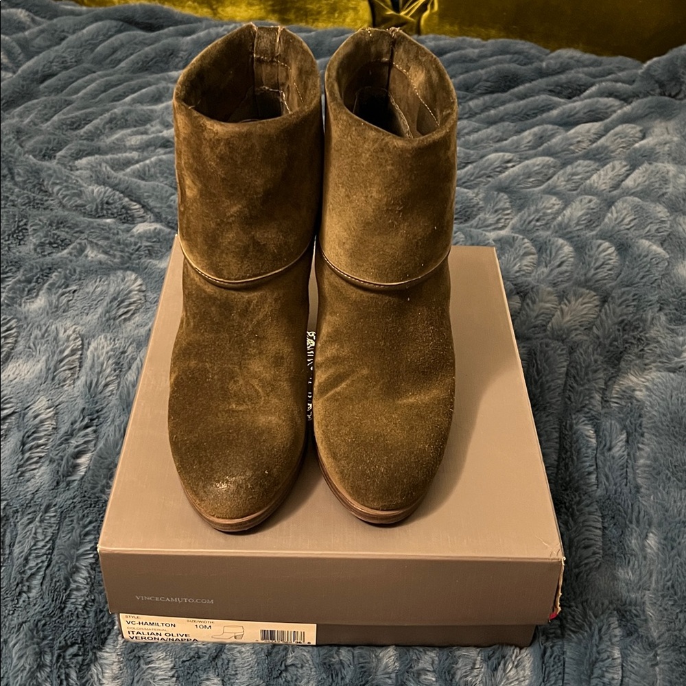 Vince Camuto Olive Green Suede Ankle Booties